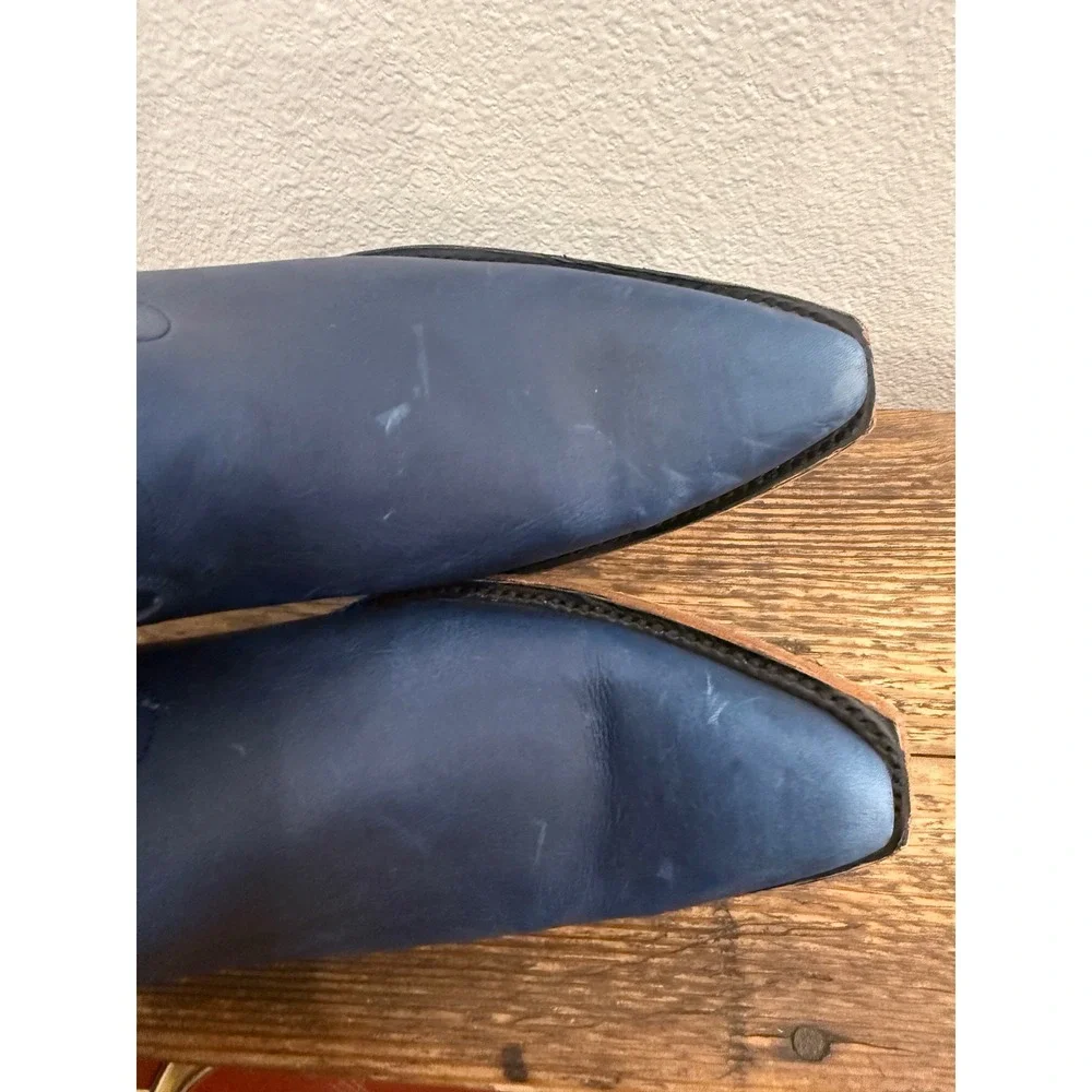 Women’s Navy Leather Western Ankle Boots